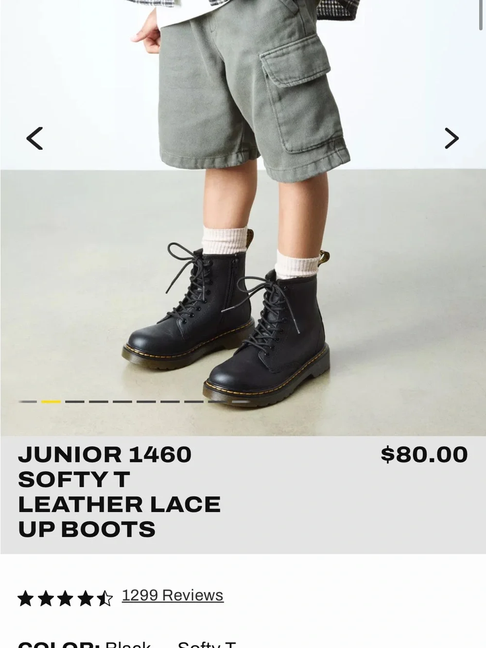 Dr. Martens Junior 1460 Black Leather Lace-Up Boots with Yellow Stitching
